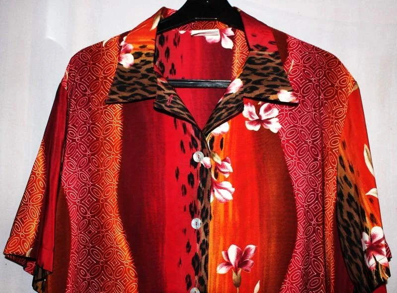 #Bruin, bordeaux, oranje blouse, maat 44 (meer 46) – photo 2